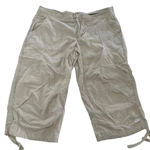 Nike Pants Womens Large Beige Capri Crop Drawstring Athletic Outdoor Spandex Y2K - Picture 1 of 7